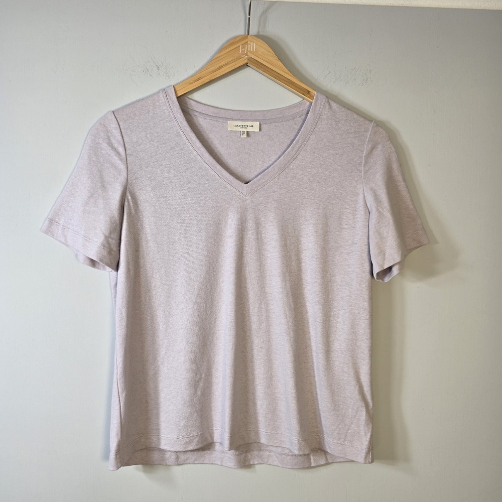 Lafayette 148 New York Linen Cotton V-Neck T-Shirt Size Small Relaxed Minimalist